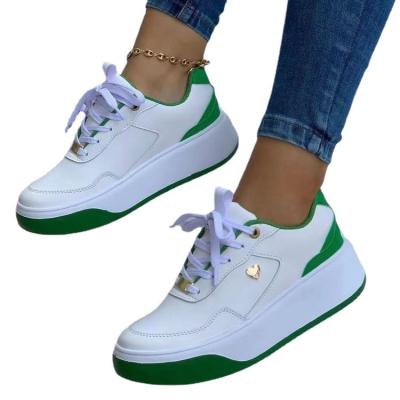 China Europe and America 2023 new stylish women's lace-up toe sports shoes European and American large size flat round front solid color women's shoes for sale