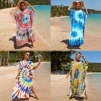 China QUICK DRY European and American rayon beach cover-up setting printing loose long dress bikini swimwear vacation blouse for sale