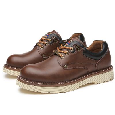 China Waterproof Four Seasons British Style Tooling Low Top Casual Shoes Brown Leather Shoes Lightweight Martin Boots for sale