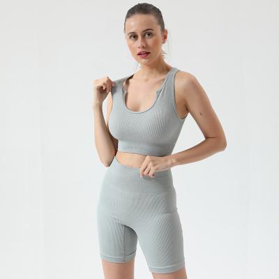 China Wholesale QUICK DRY 2022 Women Yoga Suit Wholesale Active Workout Sports Custom Set Two Piece Wear Creams Top Sports and Shorts Yoga Sets for sale