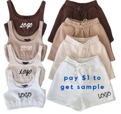 China QUICK DRY custom logo knit 2021 summer clothing crop shorts pants set top two piece jogger sets teams 2 piece sweatsuit sweat short set for sale