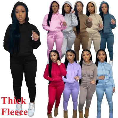 China 2 Piece Jogger Set Women Cotton Sweatsuit Casual Thick Fleece Hoodie Long Sleeve 2 Piece Cold Set For Woman for sale