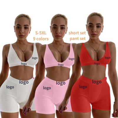 China QUICK DRY Customized Bra Top and Shorts Set Women 2 Piece Summer Matching Set Sport Creams Plus Size Yoga Fitness Equipment Set 2022 for sale