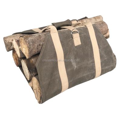 China 6 Medium Size Logs Per Big Load Dust Firewood Log Bag With 16oz Universal Heavy Duty Waterproof Dustproof Padded Waxed Canvas Firewood Bag for sale