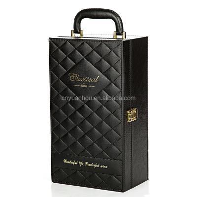 China Handmade Whiskey Wine Tote Bag Quilted Leather Case Wine Carrying Case for sale