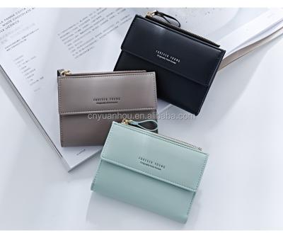 China Lady Short Solid Color Fashion Girls Zipper Wallet Small Clutch Zipper Purse Change Waterproof Credit Card Wallet for sale