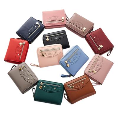 China Fashion Vintage Waterproof Zipper Short Wallet Women Grab Purse Girls Small Coin PU Short Wallet for sale