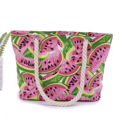 China Fashion watermelon printing canvas shoulder bag women summer beach shopping handbag large beach casual girls bag for sale