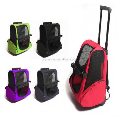 China Sustainable Pet Bag Carrier Dog Cat Rolling Back Pack Travel Wheel Luggage Bag for sale