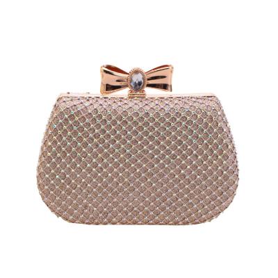 China High Quallity Alloy diamond-encrusted mesh diamond evening bag European and American fashion hand-held women's bag bow women's bag for sale