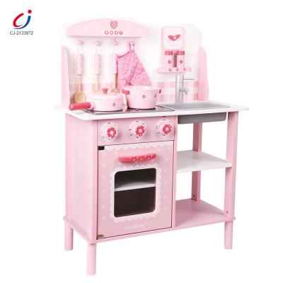 China Role Play Kitchen Toy Set Kids Pretend Play Set Cooking Pink Color Girl Kitchen Set Modern Wooden Toy Kitchen Toys For Children for sale