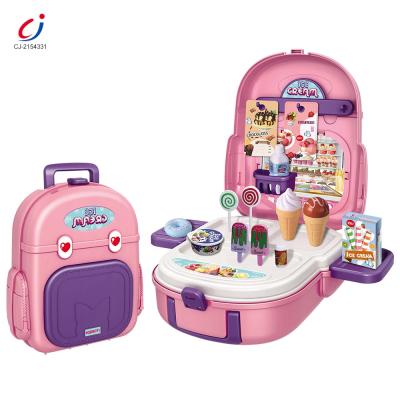 China New design plastic toy kitchen set 2 in 1 backpack funny ice cream dessert pretend toy dessert store toy set for kids for sale