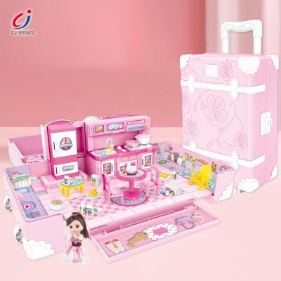 China Multifunctional Deformed Miniature Luggage Suitcase Furniture Wardrobe Pretend Play Toys Dollhouse Princess Dress Up Toy Set CJ-1653472 for sale