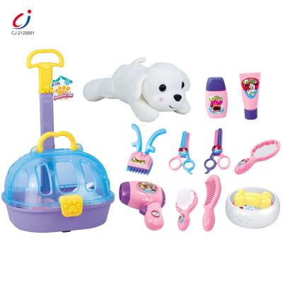 China Kids Role Play Toys With Care Educational Toys Stuffed Animal Best Gift Trolley Crate Animal Shower Dog Pets Pretend Role Play Haircut Toys With Trolley Crate for sale