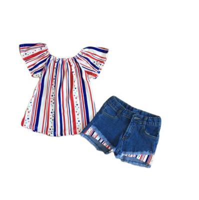 China Baby boys casual summer 4th of July sunkissed star and stripe denim shorts set for sale