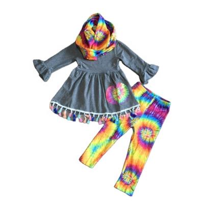 China Casual Babies Fall Winter Halloween Tie Dye Pumpkin Scarf Pants Set for sale