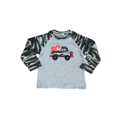 China Valentine's Day Baby Boy Casual Truck Tractor Wear Red Raglan Heart Camouflage Plaid Cotton Top T-Shirt for sale