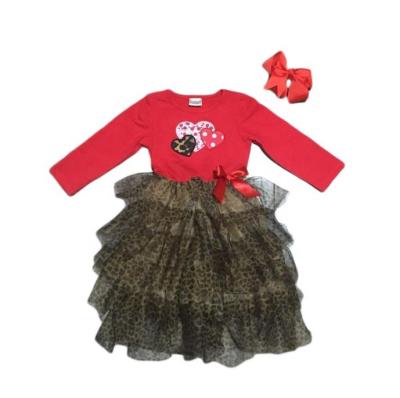 China Kids Cotton Ruffle Leopard Lace Tutu Dress Valentine's Day Spring/Winter Casual Outfit for sale