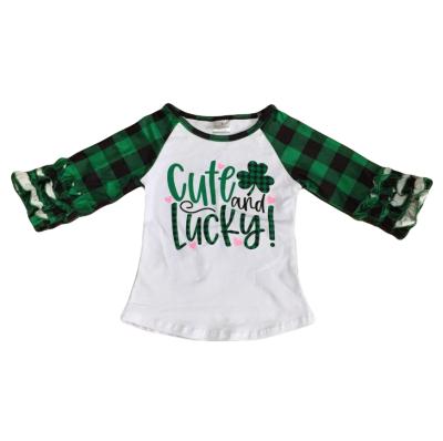 China Babies Casual St. Patrick's Day T-shirt Raglans Clothes Ruffles With Lucky Leopard Clover Print for sale