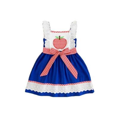 China Casual Babies Back To School Apple Gingham Eyelet Dress for sale