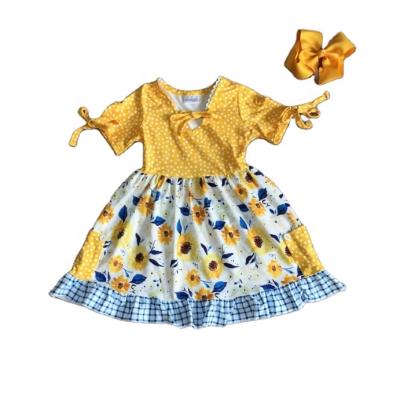 China Casual Babies Spring Summer Cotton Sunflower Pocket Dress for sale