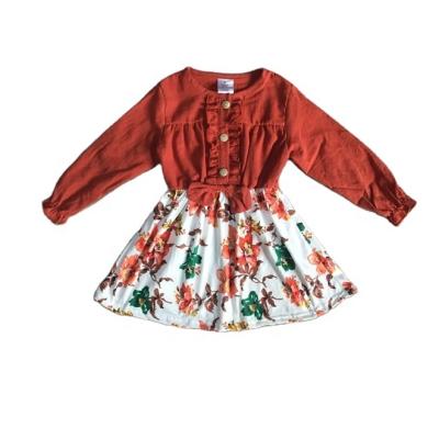 China Viable Babies Fall Floral Dress Girls Denim Long Sleeve Dress for sale