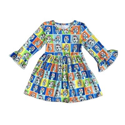 China Sustainable Fall/Winter Long Sleeves Babies Dress Babies Clothes Boutique Kidswear Silk Knee Length Plaid Crotch Blue Milk for sale