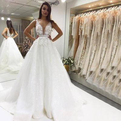 China High Quality Breathable V-Neck Puff Ball Gown Royal Princess Wedding Dress for sale