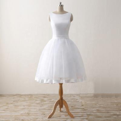 China Sheer White Cheap Simple Beach Bridal Short Wedding Dress Breathable Sleeveless for sale