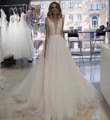 China Canada Wedding Deep V-Neck Girls Wedding Dress A Line Dress for sale