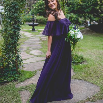 China Newest Anti-wrinkle Off The Shoulder Long Chiffon Purple Bridesmaid Dress for sale