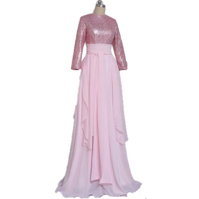 China Anti-wrinkle real long sleeves chiffon pink muslim bridesmaid dresses for sale