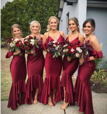 China Gorgeous Anti-Wrinkle Front Short And Long Back V Neckline Summer Burgundy Bridesmaid Dresses for sale