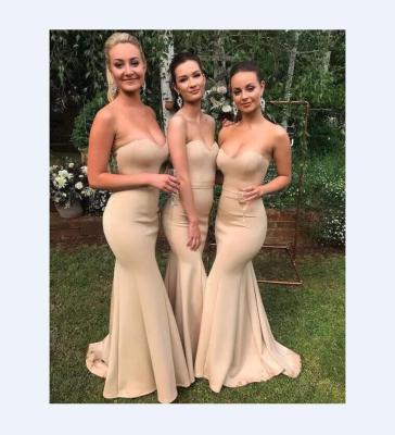 China Champagne Beach Mermaid Cheap Weddings Sweetheart Anti-wrinkle Long Western Bridesmaid Dress for sale