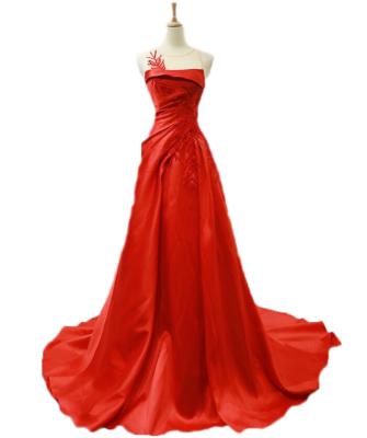 China Long Illusion Sleeveless Elegant Red Satin Viable Neckline Prom Dresses Ball Gown for sale