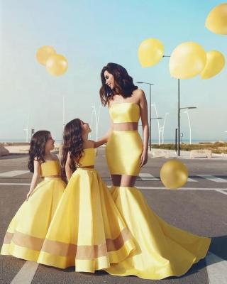 China Sleeveless Yellow Satin Pakistan Girls Bridesmaid A Line Dress for sale