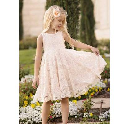 China Pink Sleeveless Short Lace Kids Vintage Bridesmaids Dresses for sale