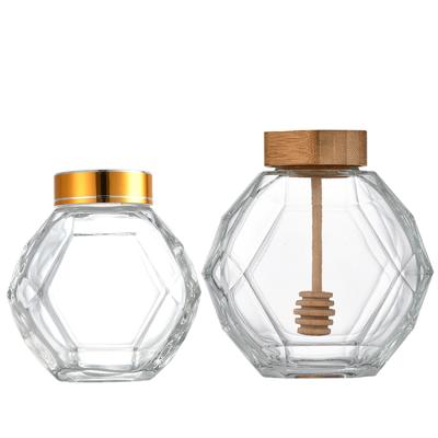 China Aeofa Household Viable Transparent Glass Honey Bottle Glass Bottle Storage Packaging Wooden Lid With Spoon for sale