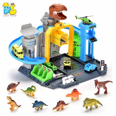 China Slot Toy Jurassic Slot Toy Educational DIY Vehicle Assembled Dinosaur World Track Building Parking Lot for sale