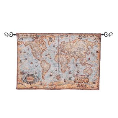 China Jacquard Wall Hanging Vintage Style World Map Fabric Painting Wall Picture for sale