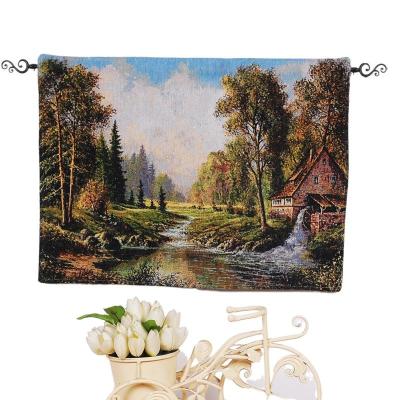 China Woven Tapestry Beautiful Autumn Modern Fashionable Jacquard Woven Forest Tapestry Wall Mural for sale