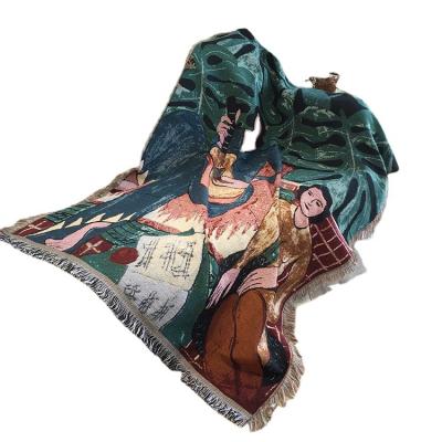 China Soft Solid Polyester Jacquard Woven Tapestry Folded Promotional Throw Blanket for sale