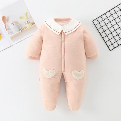 China Casual Foot wrap thickened bulk baby clothes winter rompers for baby girls fleece bodysuit flutter ribbed cotton thermal jumpsuit baby for sale