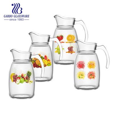 China Hot Selling Viable Retail Stock Glass Pitcher For Promotion Gift Customized Printing 1L Glass Jugs Drinking Glassware Juice Jug for sale