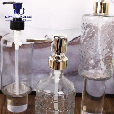 China High Viable White Glass Liquid Soap Dispenser Shampoo Factory Glass Bottle With Gold Countertop For Home Kitchen Bathroom Hotel Use for sale