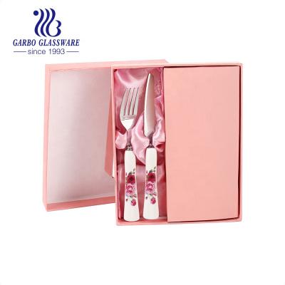 China Viable Wholesale 12 Pcs/Set 420 Stainless Steel Dinner Fork And Knife Set With Ceramic Hand For Gifts for sale