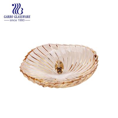 China Sustainable Home Decorative Glass Dinnerware 9 Inch Ion Plated Amber Color Fruit Glass Bowl Home Used Bowl Dish for sale