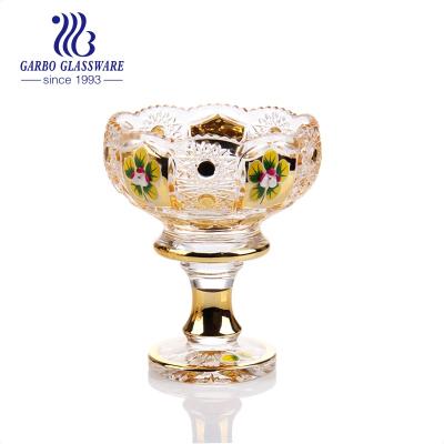 China Sustainable Style Ion Electroplated Glassware Golden Colored Arabic Fruit Bowl With Stand for sale