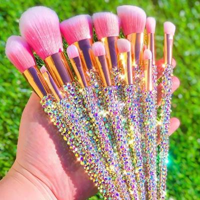 China Angular Blush Ins Pop Bling Crystal Handle Diamond Makeup Brushes 12Pcs Glitter Makeup Brush Sets Cute Sellers for sale