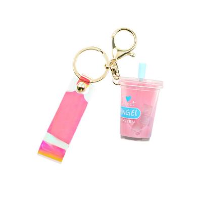 China Diy Mini Icecream Bottle Keyring Girly Creative Plastic Cute Cup Keychains Accessories for sale